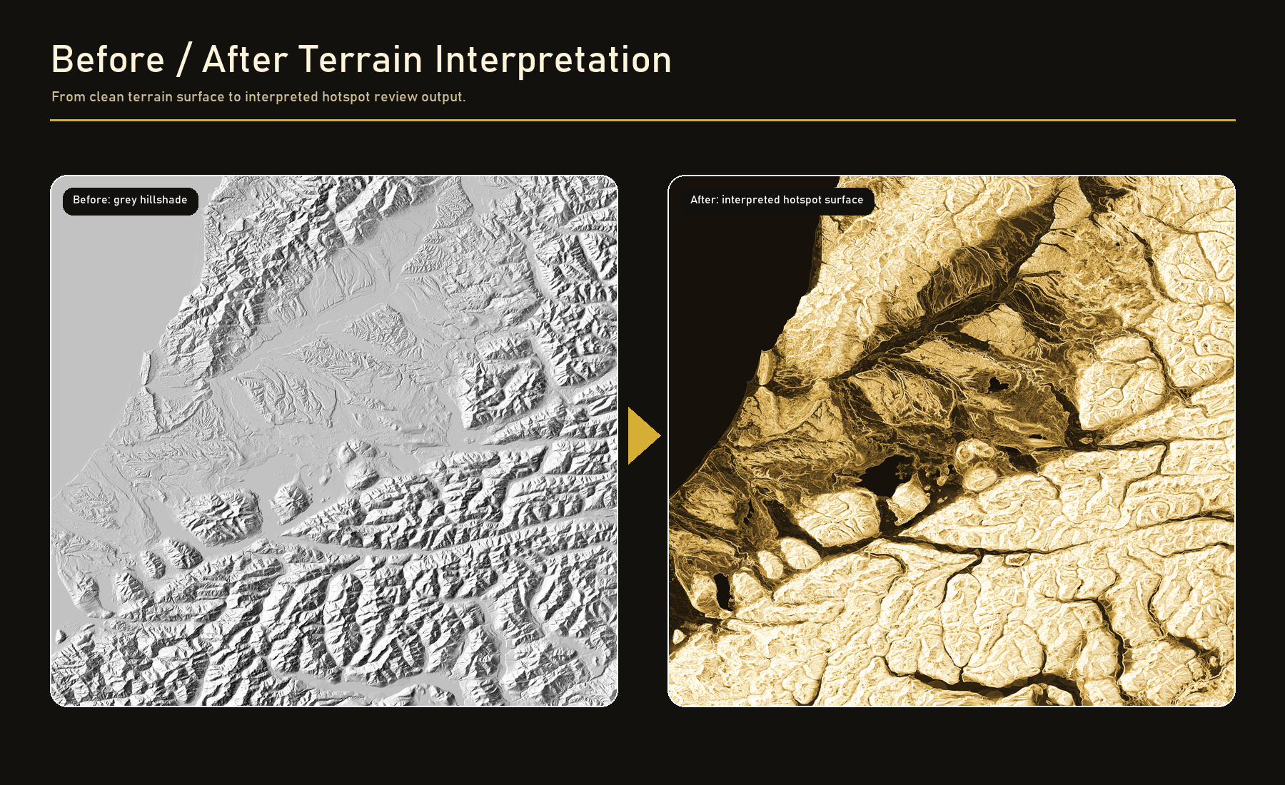 Before and after terrain interpretation output from the Visual Terrain Analysis Engine
